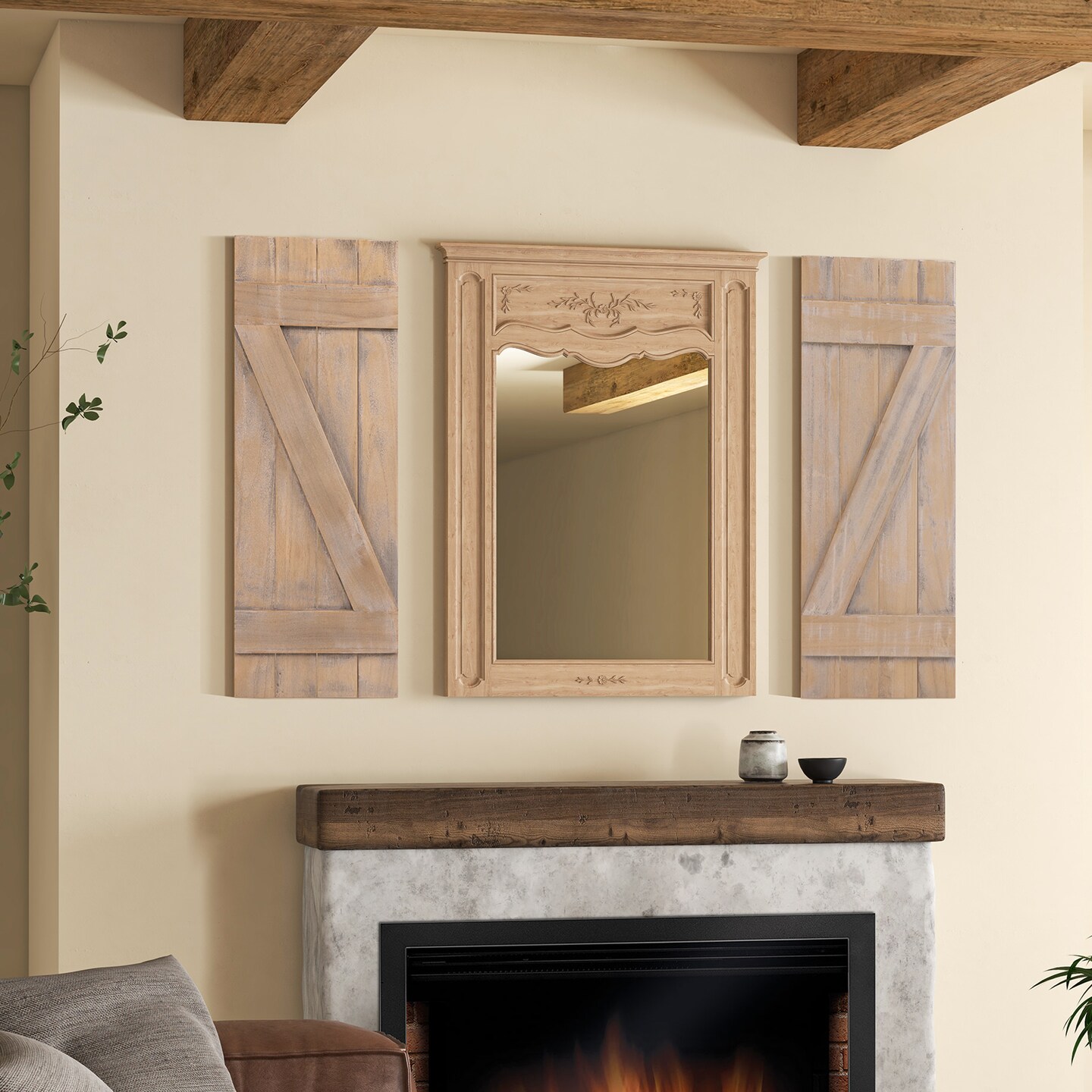 36 x 13 Inch Farmhouse Paulownia Wood Window Shutters Set of 2 for Windows