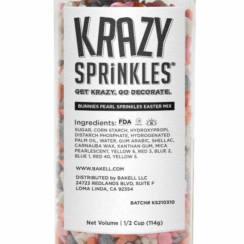 Krazy Sprinkles - Pearl Easter Bunny Shapes (1/2 Cup, 1x Jar) for Cakes, Ice Cream & Cookies