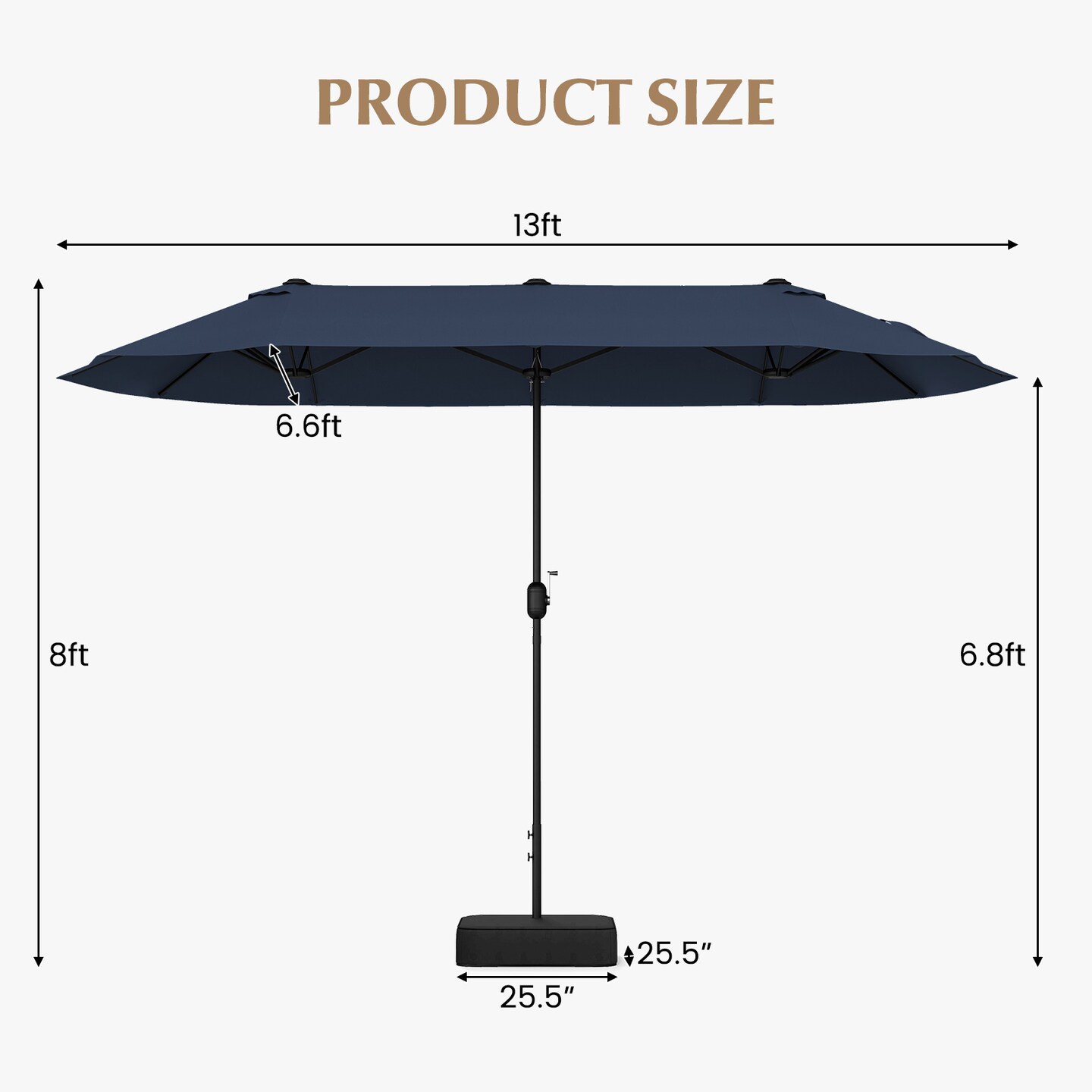 Polyester 13 Feet Double-Sided Patio Twin Table Umbrella with Crank Handle & UV Protection