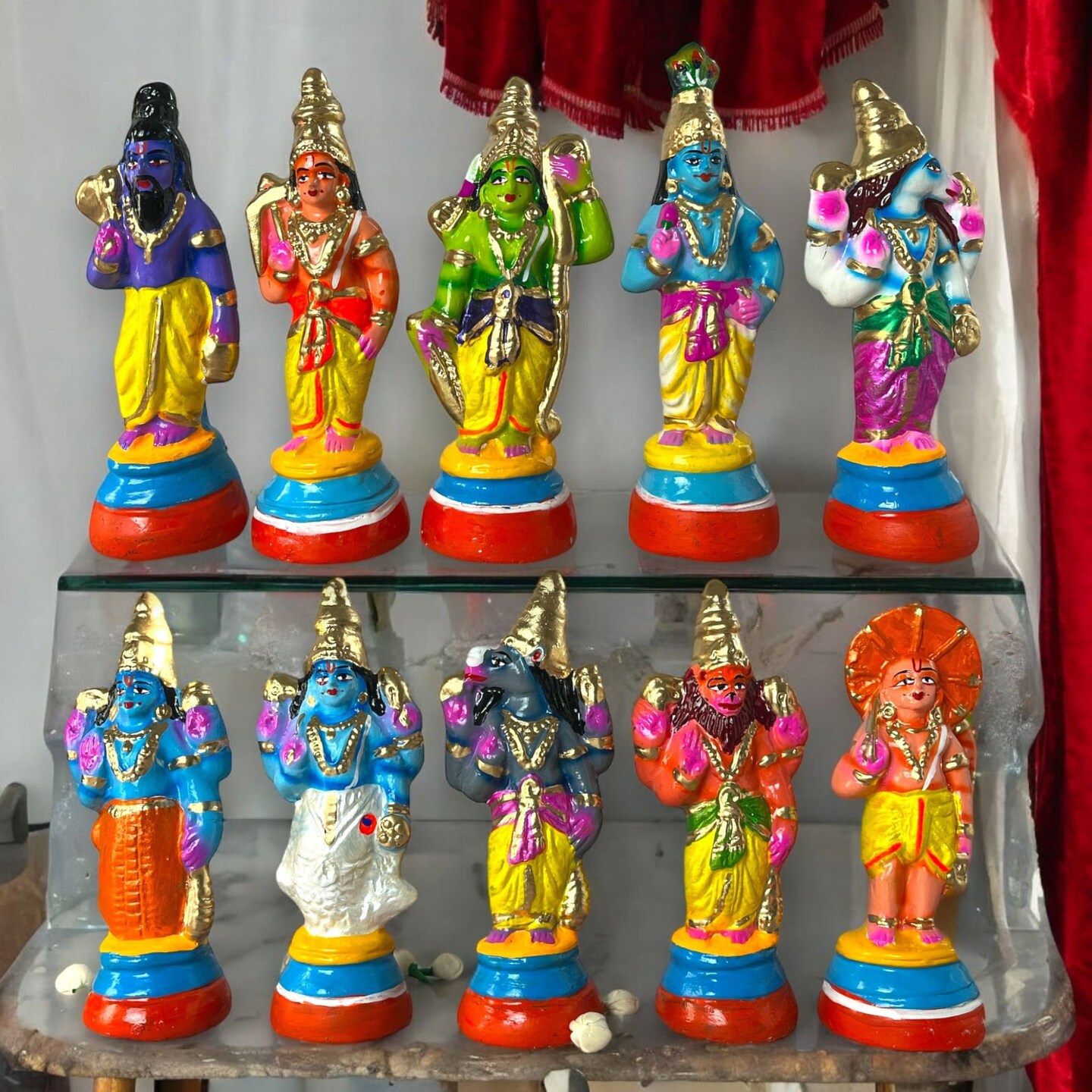 Lord Vishnu Dasavathaaram Statue Figurine Matsya Ten Avatars Golu Doll Set Handmade Indian Traditional Home Decor Gifting Item Navaratri Golu Dolls (6.5 Inches)