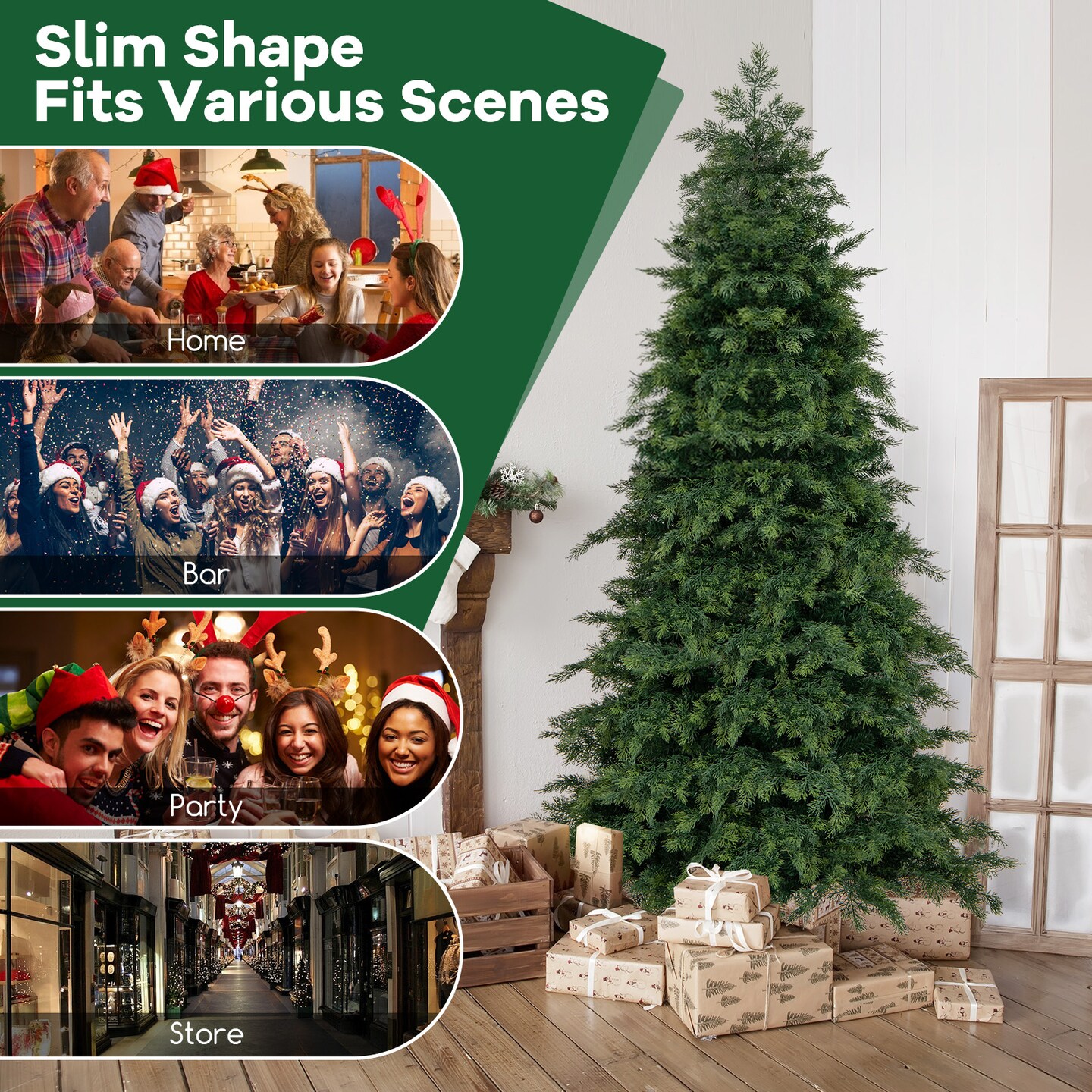 Pre-Lit Artificial Christmas Tree with 11 Modes and Metal Stand