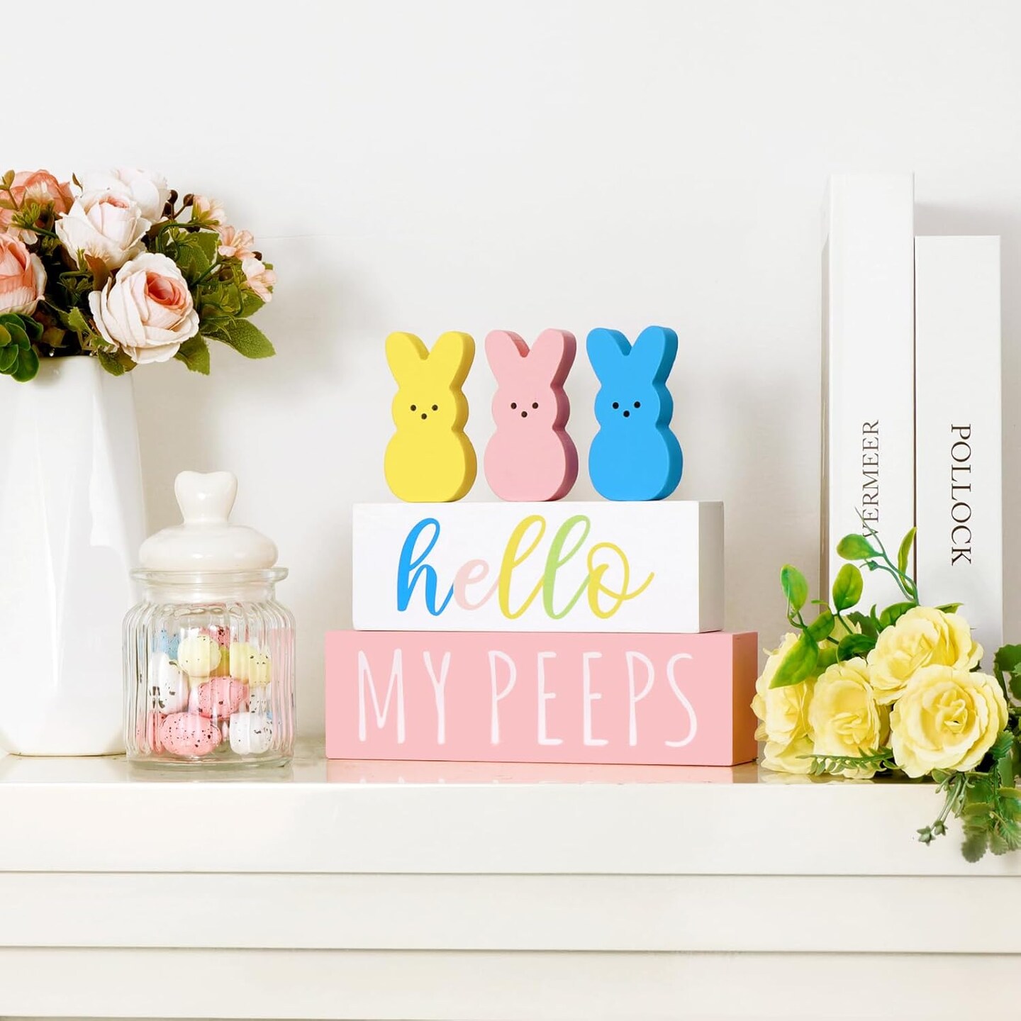 Easter Decorations for the Home: 5pcs Easter Bunny Wooden Table Centerpiece Signs