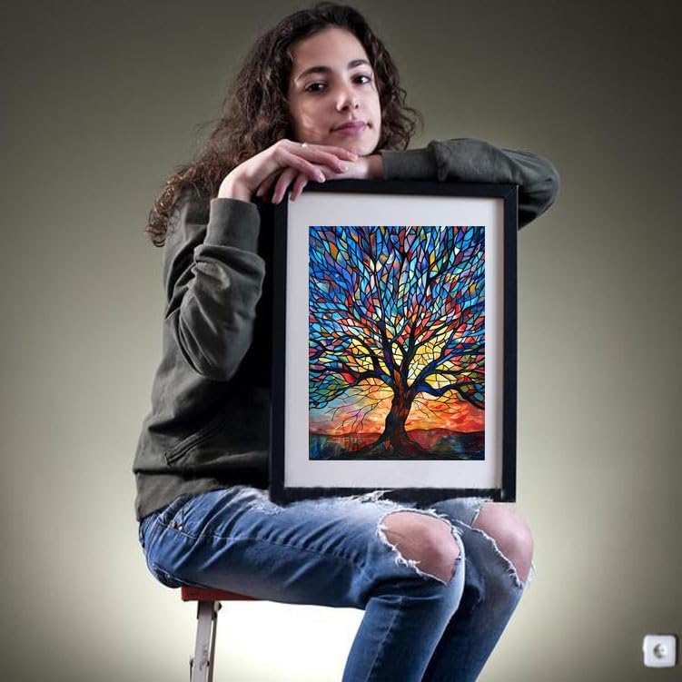 Landscape Series Diamond Painting Kits for Adults- Fantastic Colorful Tree with Glass Art