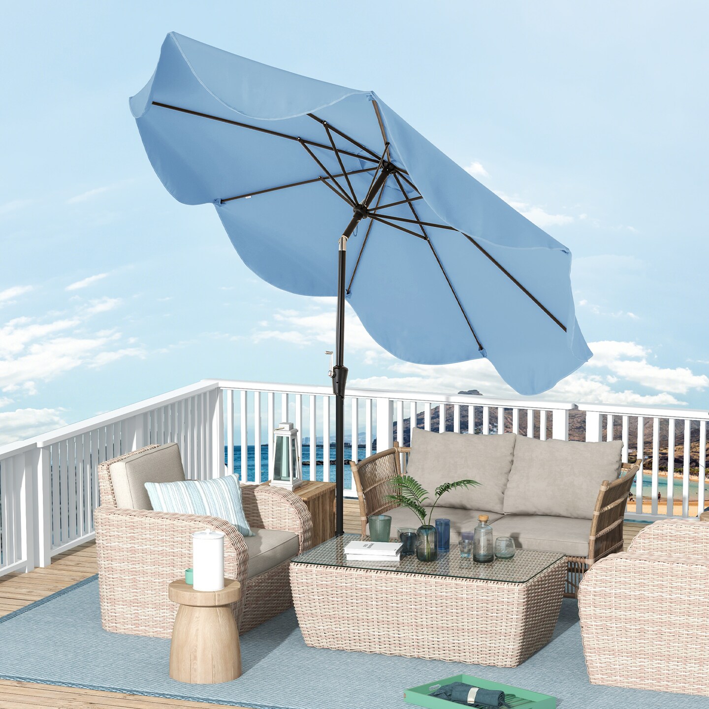 9 FT Outdoor Patio Umbrella with Crank Handle, Push Button Tilt, UV-Resistant Canopy for Sun Protection
