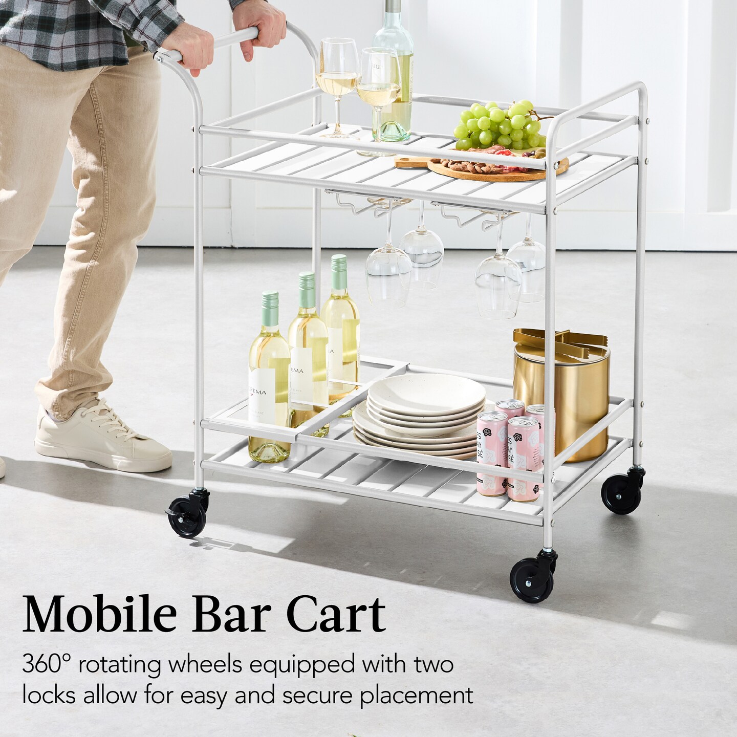 Best Choice Products 2-Tier Rolling Bar Cart Indoor/Outdoor w/ Storage Shelves, Wine Rack, Lockable Wheels