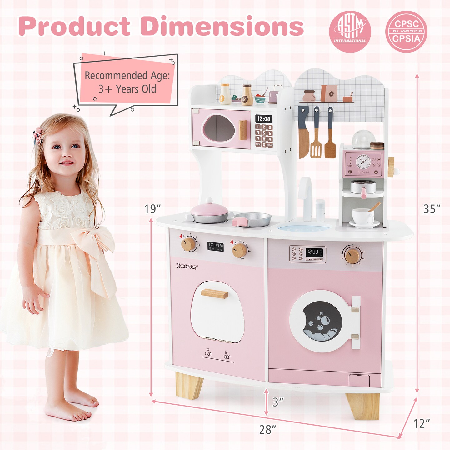 Wooden Kids Kitchen Playset with Coffee Maker for kids-Pink