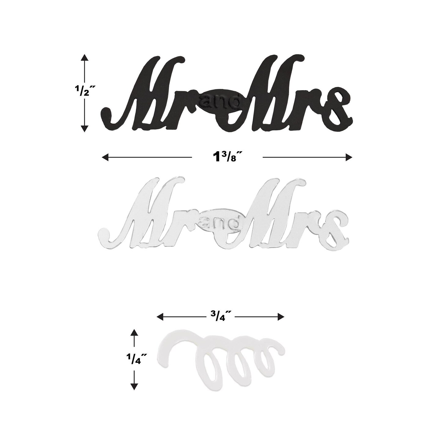 6 Pack Bulk Mr/Mrs Wedding Confetti - black/silver (0.5 Oz/Pkg)