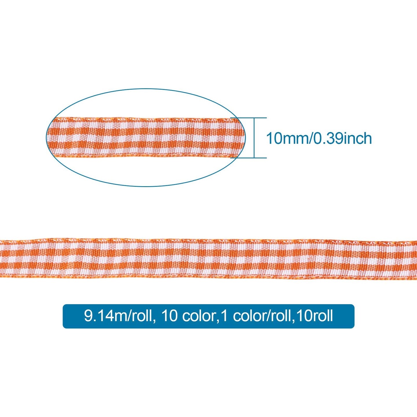 10 Rolls Gingham Checked Polyester Ribbon 3/8 Inch Plaid Tartan Fabric Craft Ribbon Roll for Hair Accessories Craft Wrapping Party Decorations (10 Yards/Roll)