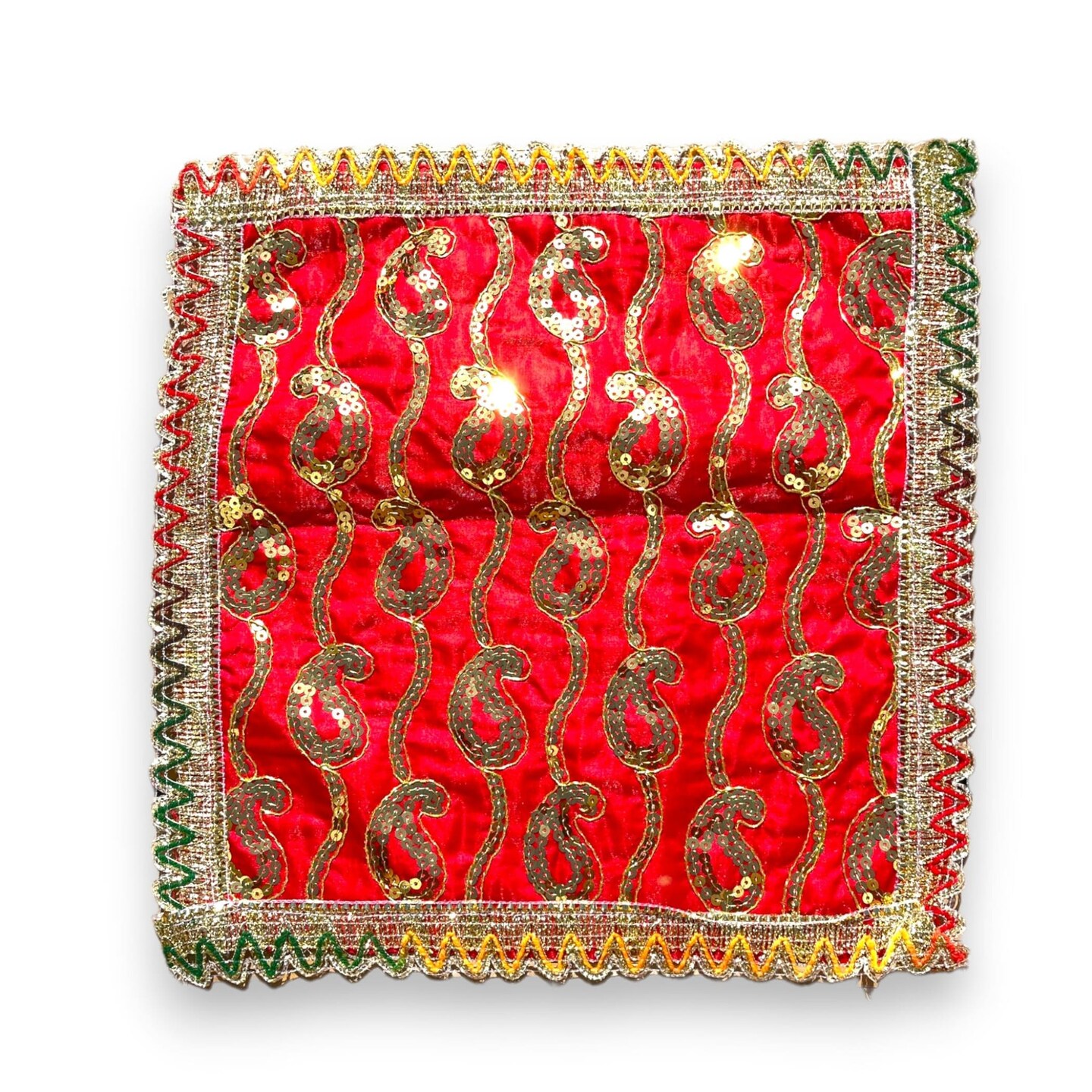 Cloth Pooja Mat Aasan Decorative Silk Mix Fabric Cloth for God Goddess Idol Puja Asan Mandir Temple Home Office Decor Base Chowki Asana Indian Festival Diwali Decoration - Housewarming Gift