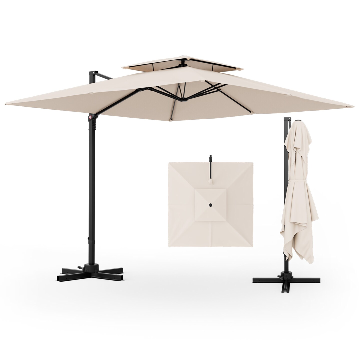 Aluminum 9.5 Feet Cantilever Patio Umbrella with 360° Rotation and Double Top
