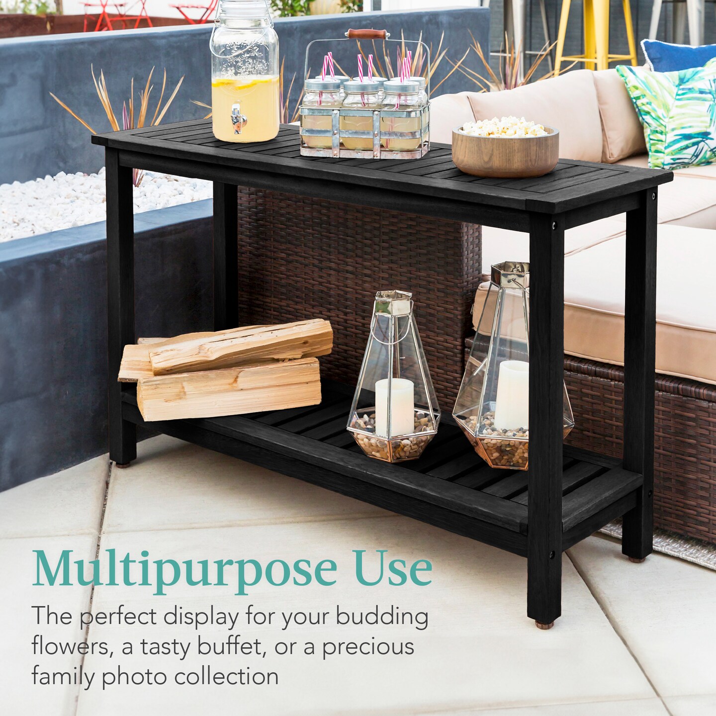 Best Choice Products 48in 2-Shelf Indoor Outdoor Wooden Console Table Multifunctional Buffet Bar Storage