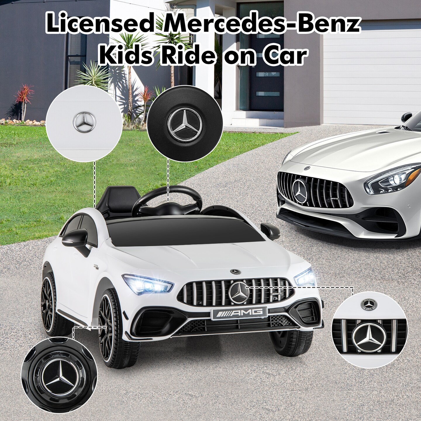 12V Mercedes-Benz AMG CLA 45 Kids Ride-On Car with Remote Control & LED Lights
