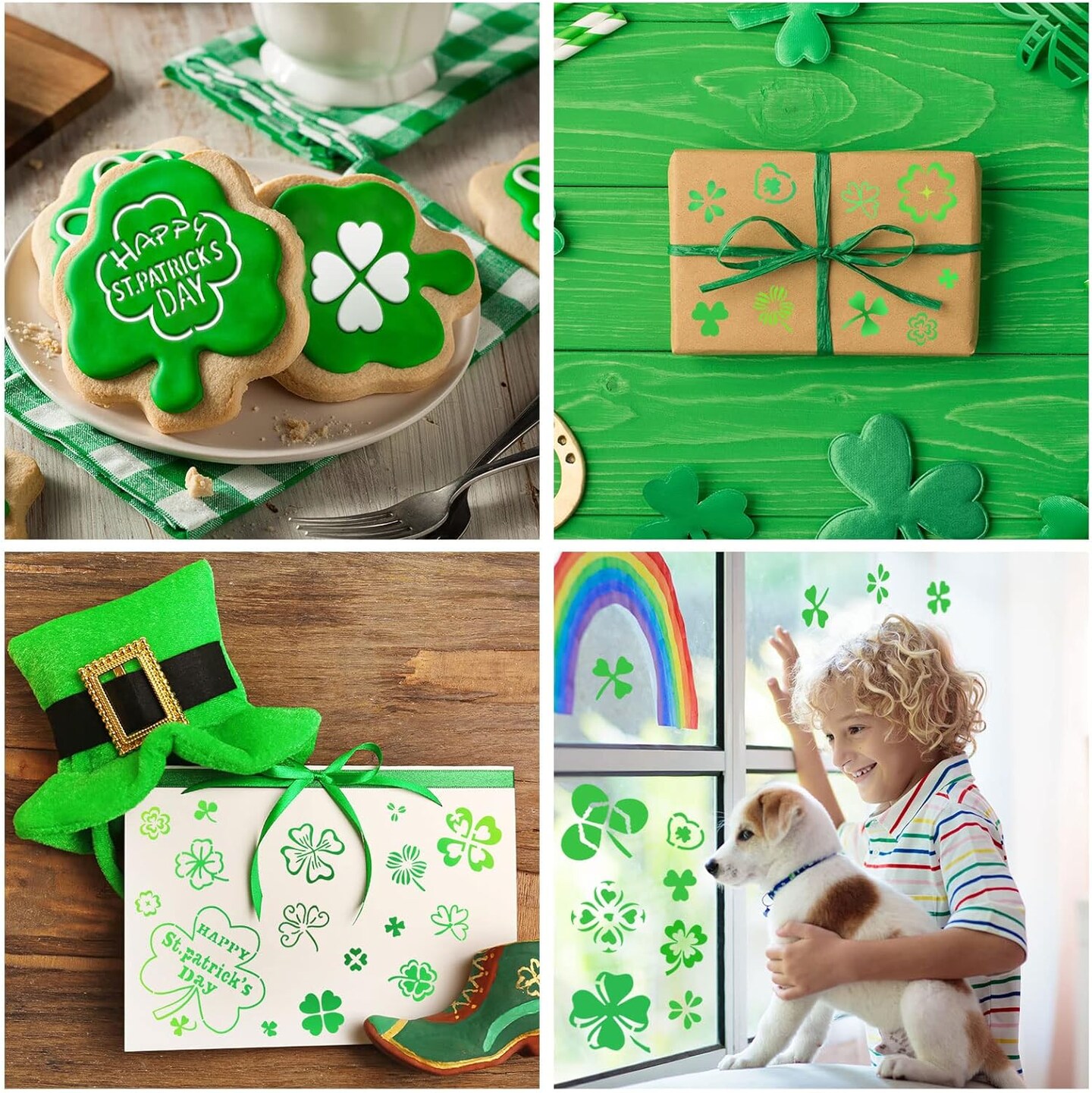 8 Pieces St. Patrick's Day Stencil Pet Shamrock Painting Clover Reusable
