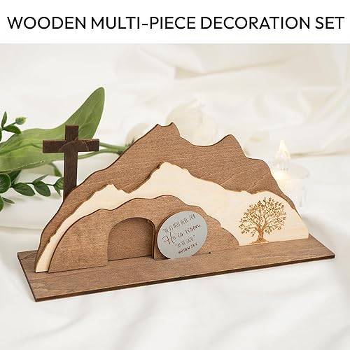 He is Risen Easter Tabletop Decor Indoor, Empty Tomb Resurrection Scene, Christian Easter Decoration For Tiered Tray, Church, Office Traditional Shelf Stand, Gifts for Women, Kids