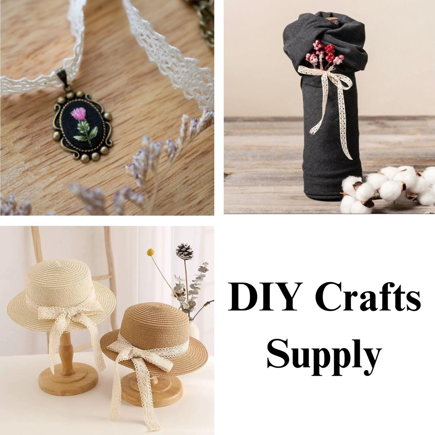 Beige Lace Ribbon 18 Yards Cotton Lace Trim Vintage Crochet Lace Ribbon Trim for Bridal Wedding Decoration Christmas Package DIY Sewing Craft Supply