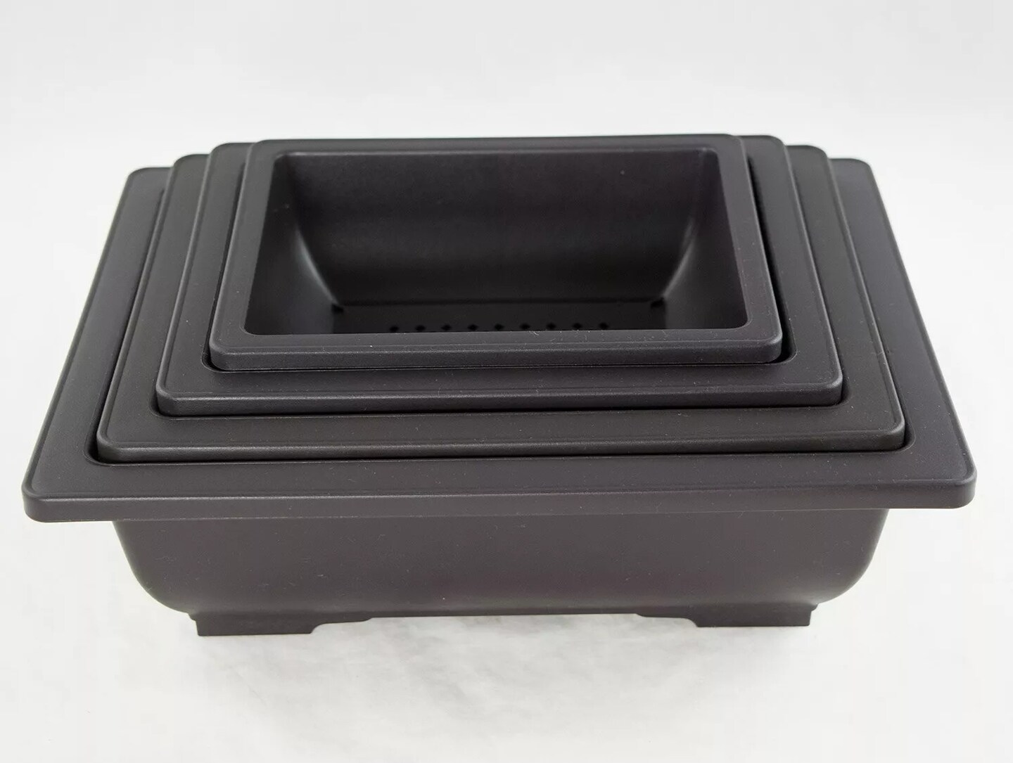 4 Mix 6.25&#x22;-10&#x22; Rectangular Plastic Bonsai, Cactus / Succulent Pot - Dark Brown