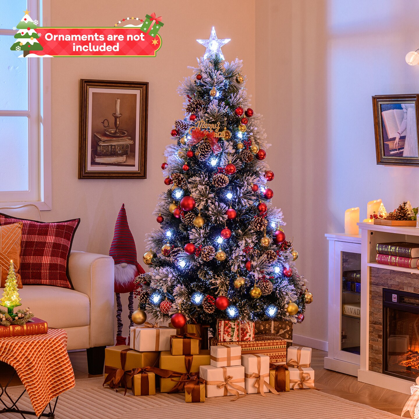 Flocked Christmas Tree with 8 Lighting Modes