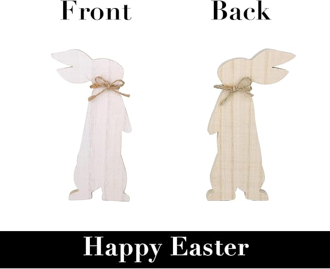 Easter Decorations Decor: 4 pcs Easter Bunny Natural Wooden Table Centerpiece Signs Easter Rustic Freestanding Tabletop for The Home Tiered Tray Farmhouse Decor Gifts