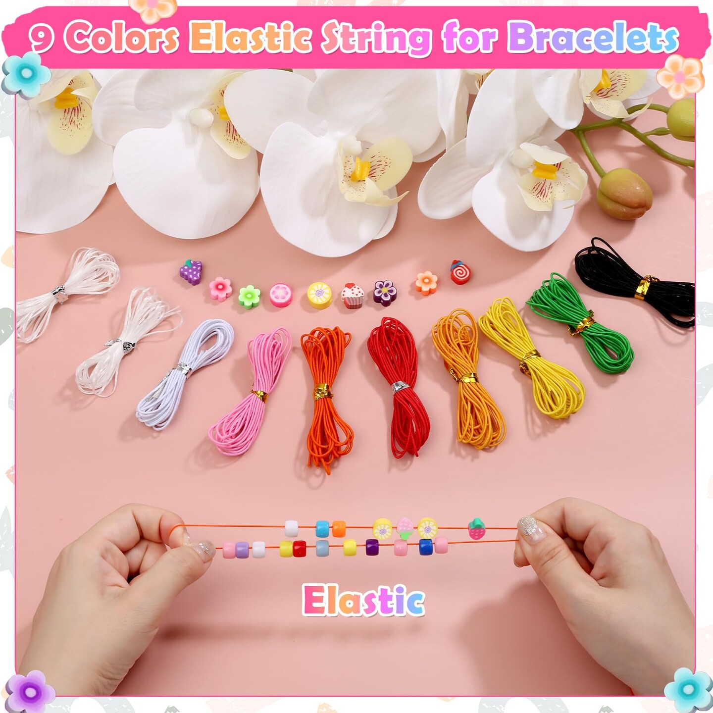 Bead Bracelet Making Kit, Bead Kits for Bracelets Making with Pony Beads, Polymer Fruit Clay Beads, Charm Beads, Letter Beads for Bracelets and Jewelry Making