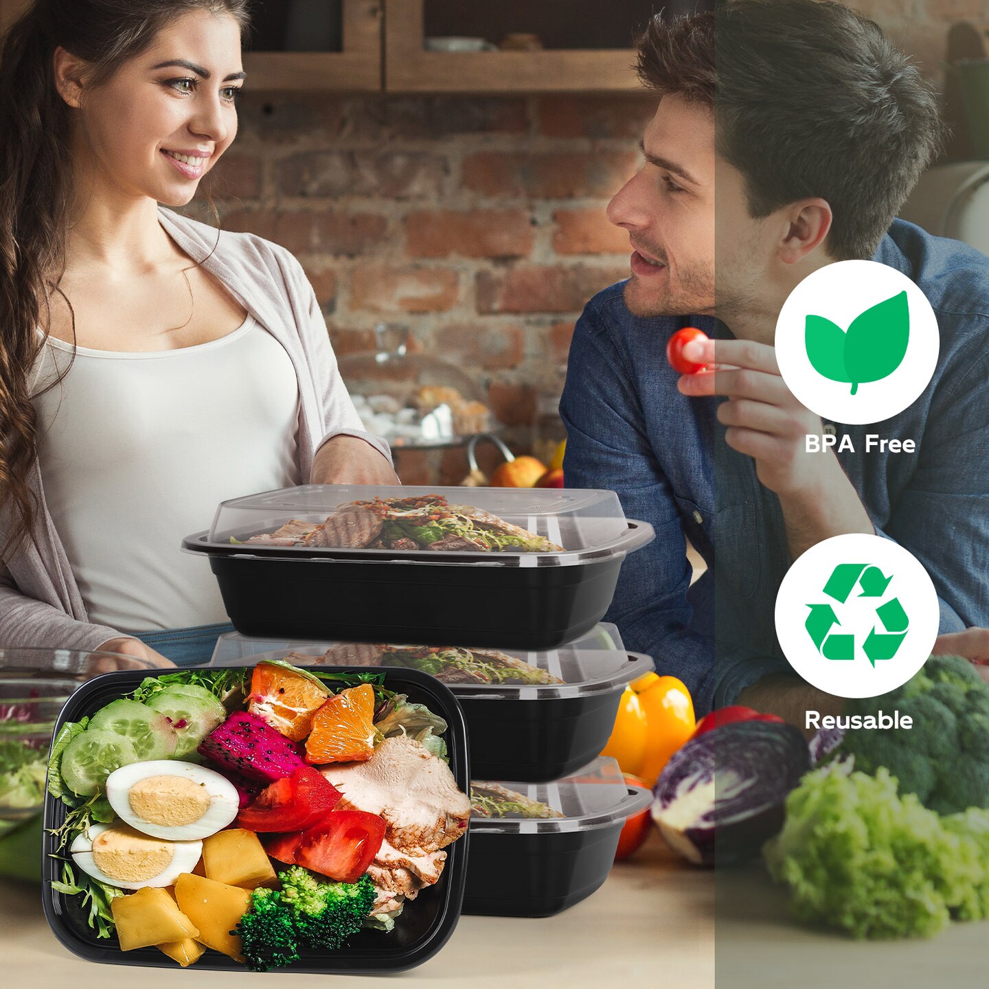 Meal Prep Containers, 50 Packs Plastic Food Storage Containers with Lids, 24oz Bento Box Reusable, To Go Containers Disposable