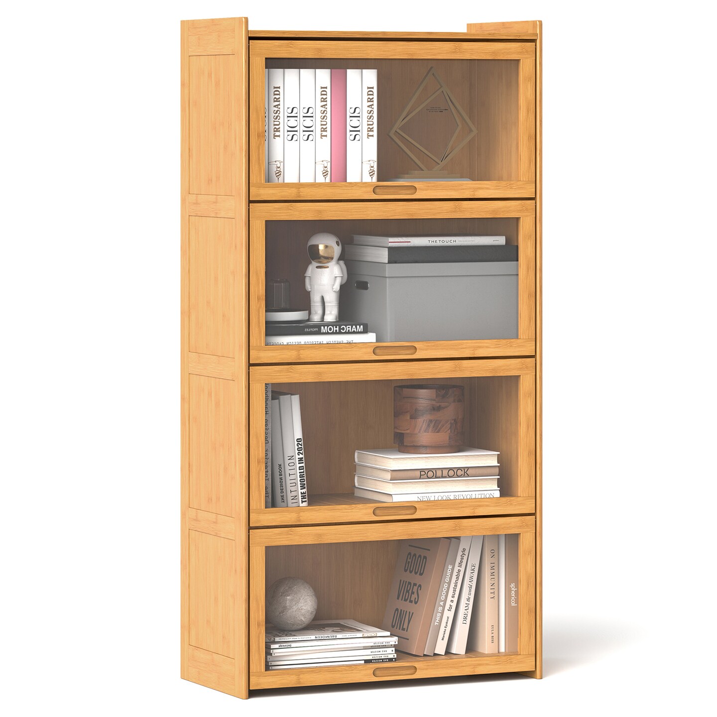 4-Tier Wicker Bookcase with Doors Perfect for Study Room or Living Room