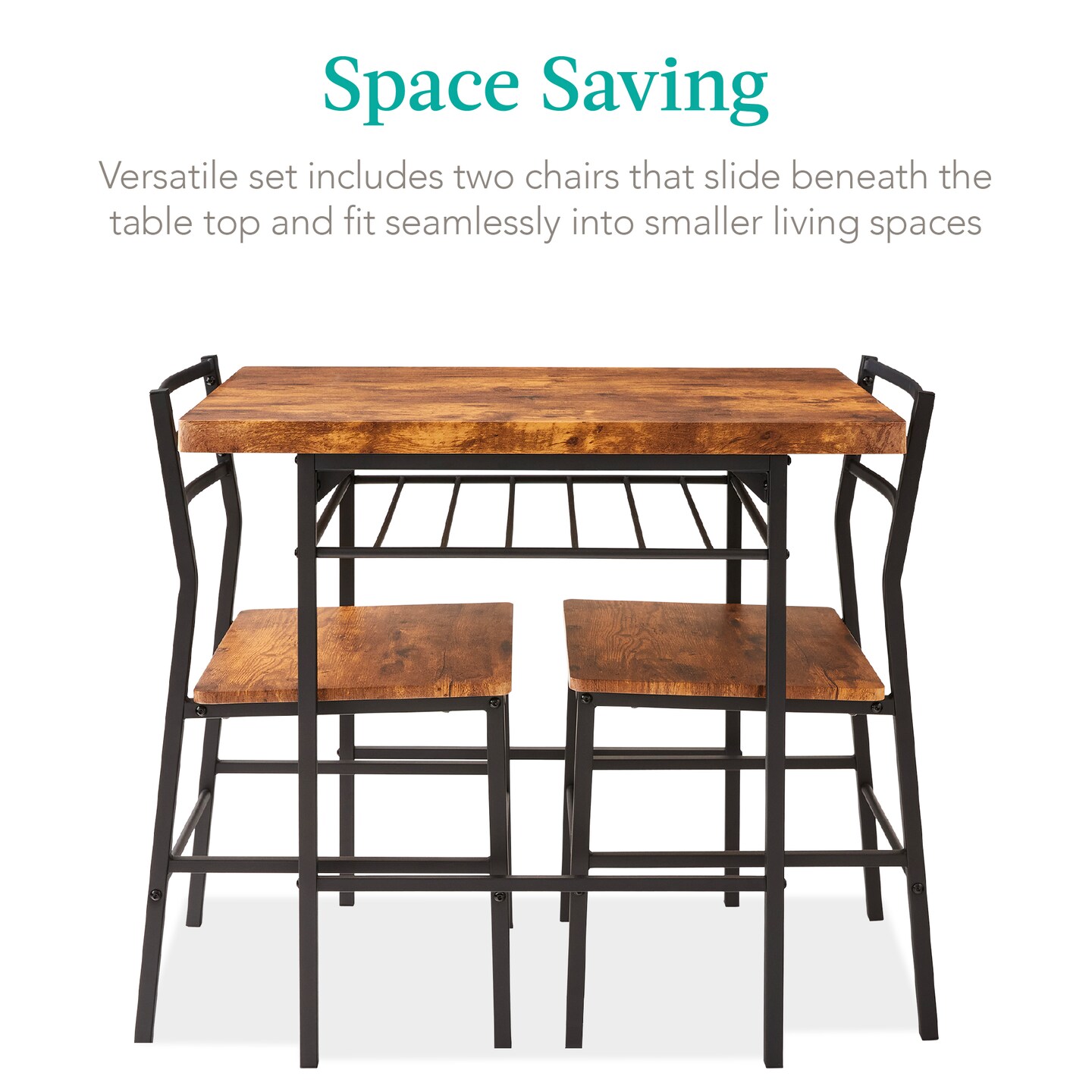 Best Choice Products 3-Piece Modern Dining Set, Square Table &#x26; Chairs Set w/ Steel Frame, Built-In Storage Rack