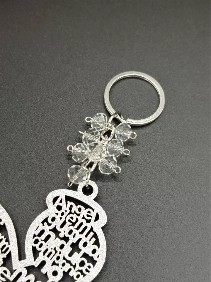 12 Guardian Angel Glitter Wood Key Chain L&#xE1;ser Cutout Recuerdo Bautizo Comunion