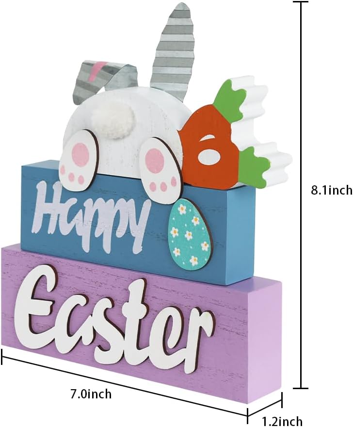Easter Decorations, 3-Layered Easter Bunny with Carrots Farmhouse Wood Block Easter Decor, Happy Easter Sign Easter Egg Design Easter Decorations Indoor for Home, Living Room, Tables, Mantel Visit the MEETYAMOR Store