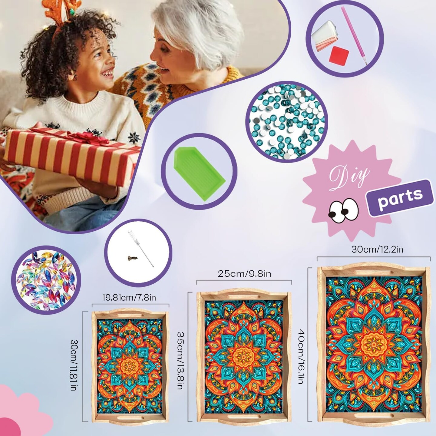 Wooden Serving Trays with Handles 5D Diamond Painting Kits for Adults, Trays Decor Diamond Arts Kits, Home or Farmhouse Decor 7.8x11.8 Inches