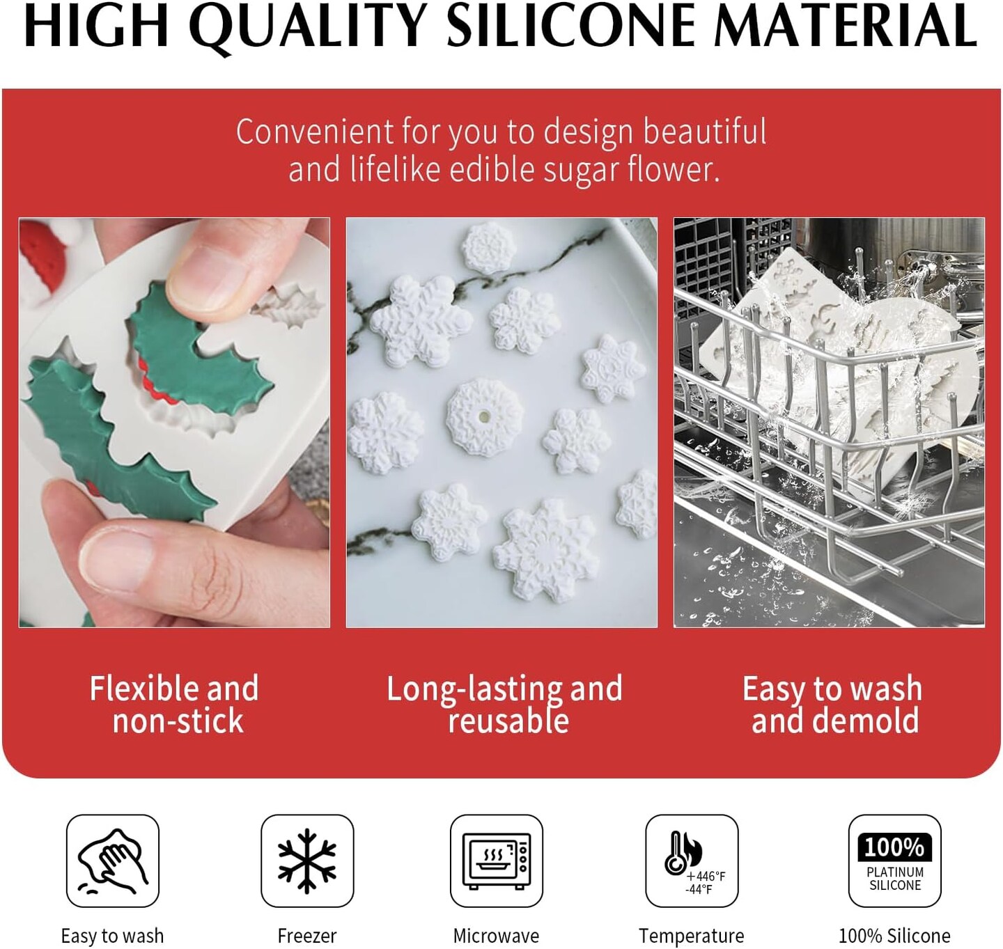 Christmas Fondant Mold Set of 5 Pieces- 3D Snowflake