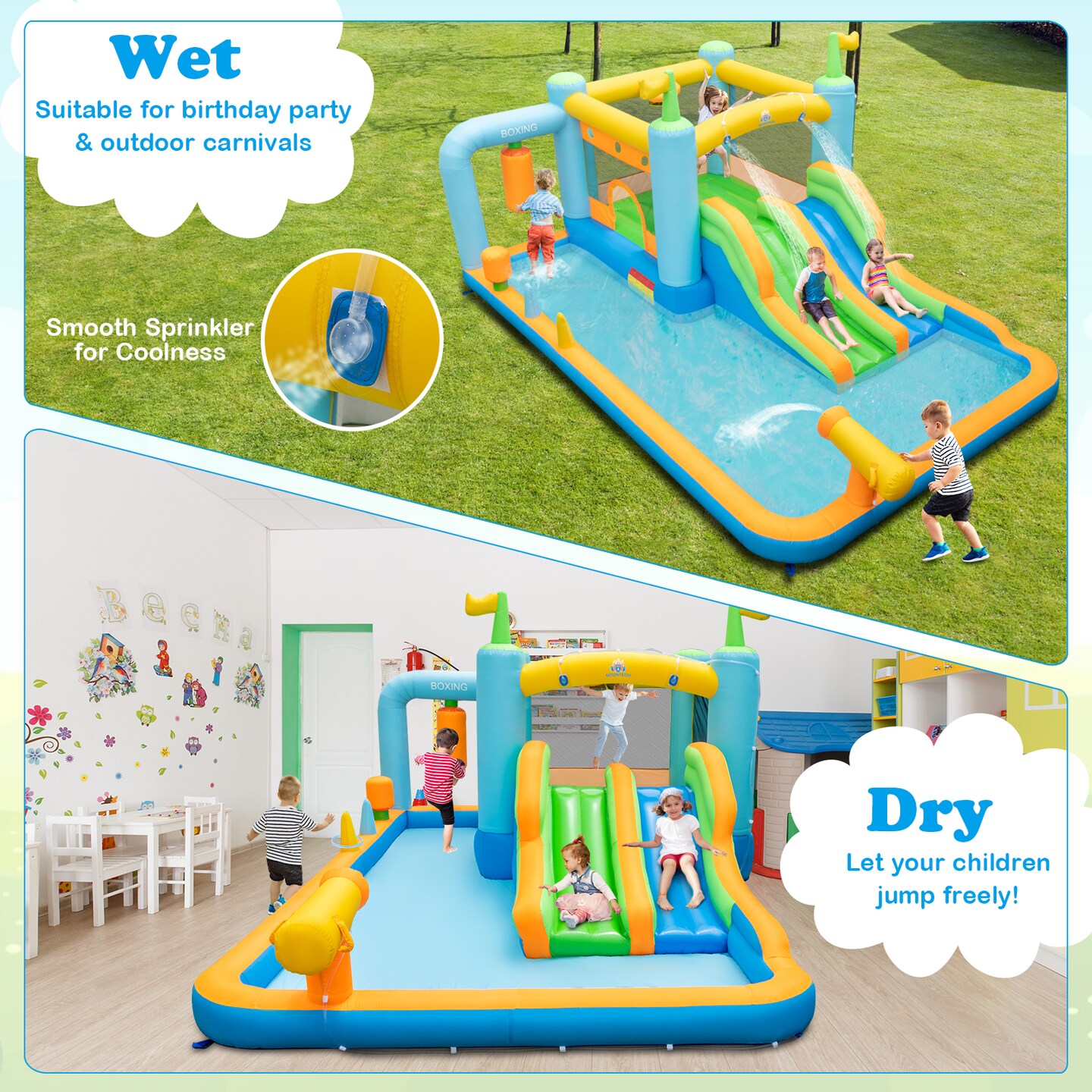 Inflatable Water Slide for Kids Aged 3-10 Years with 735W Blower