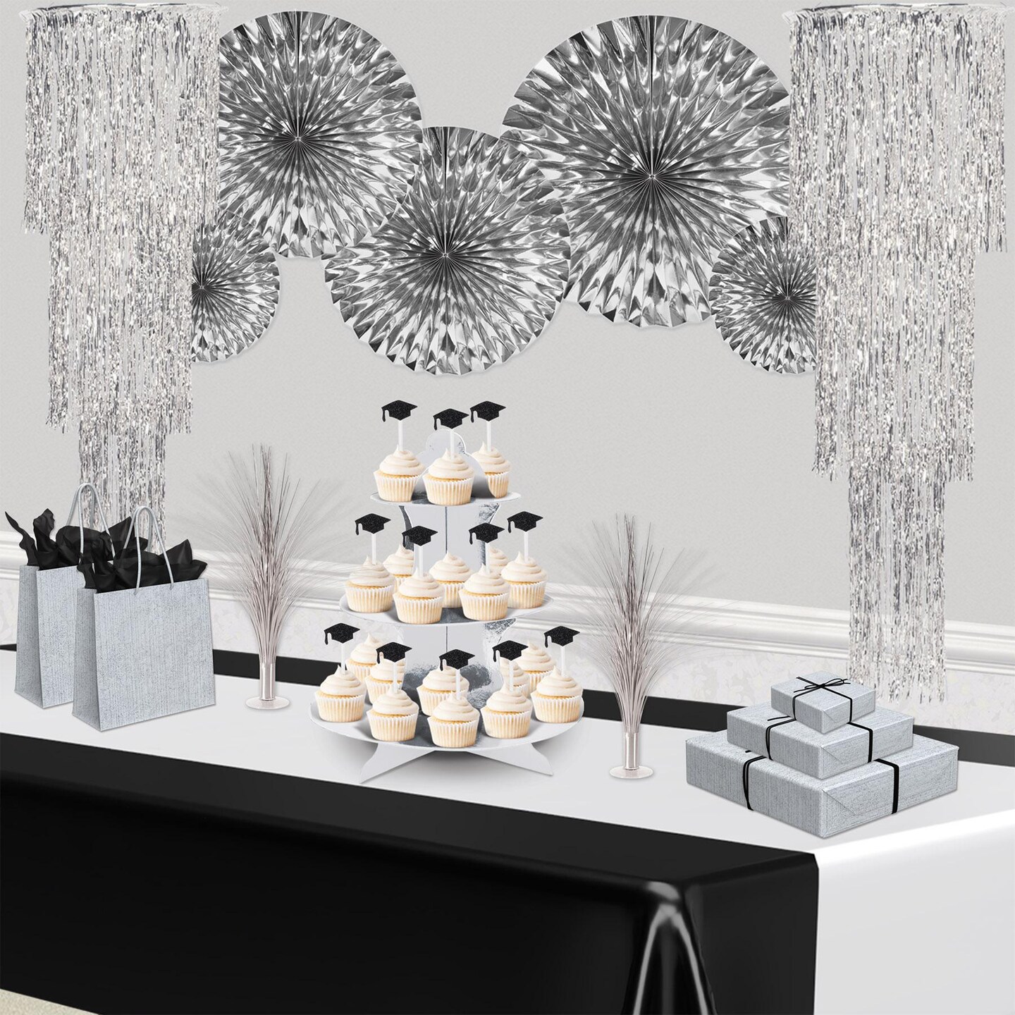 6 Pack Bulk 3-Tier (1-Ply)Shimmering Party Chandelier - silver