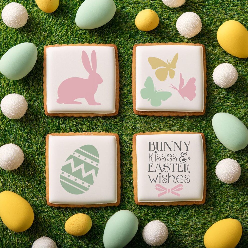 Bunny Kisses and Easter Wishes 4 Piece Cookie Stencil Bundle