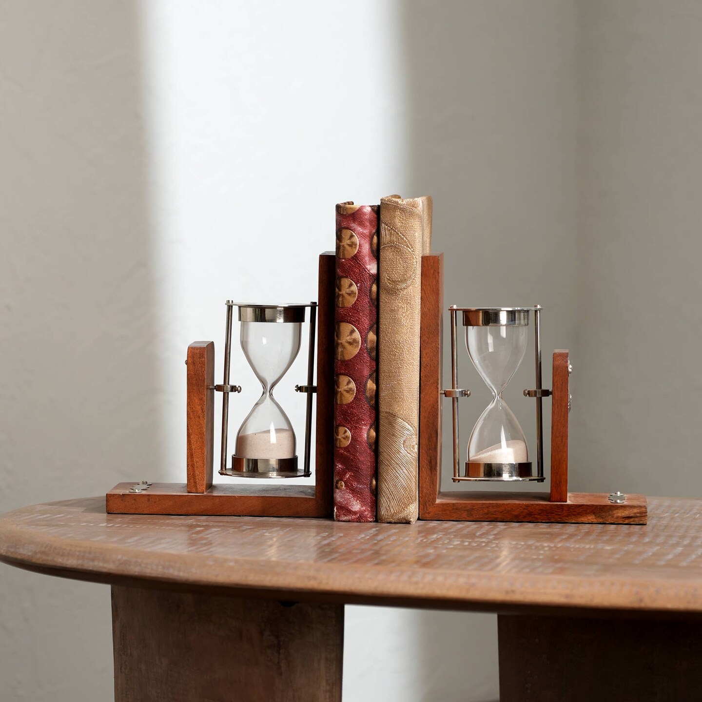 Decorative Wooden Bookend with Hourglass - Tabletop Object