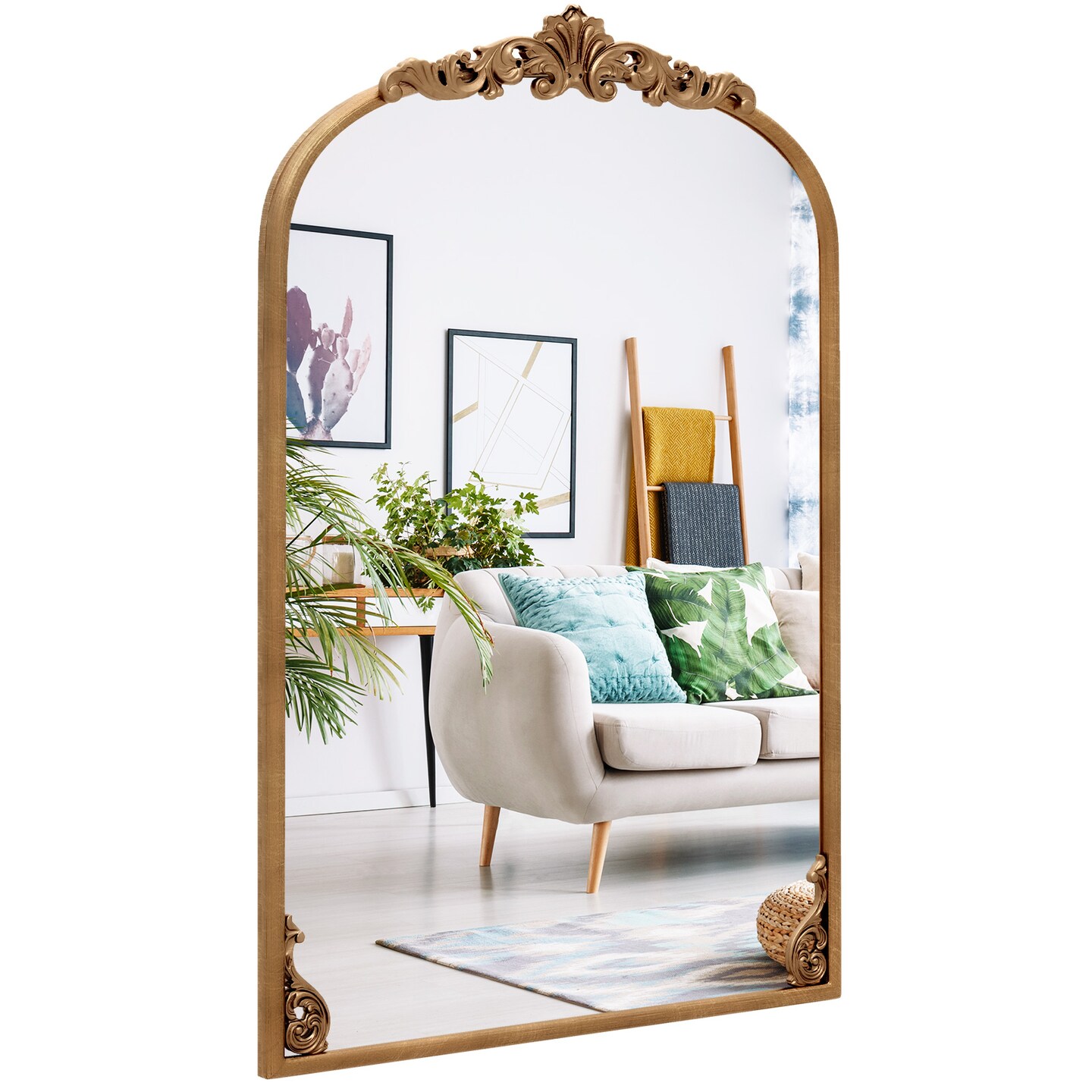 Arched Mirror for Wall Gold Traditional Vintage Ornate Baroque Mirror with Metal Frame