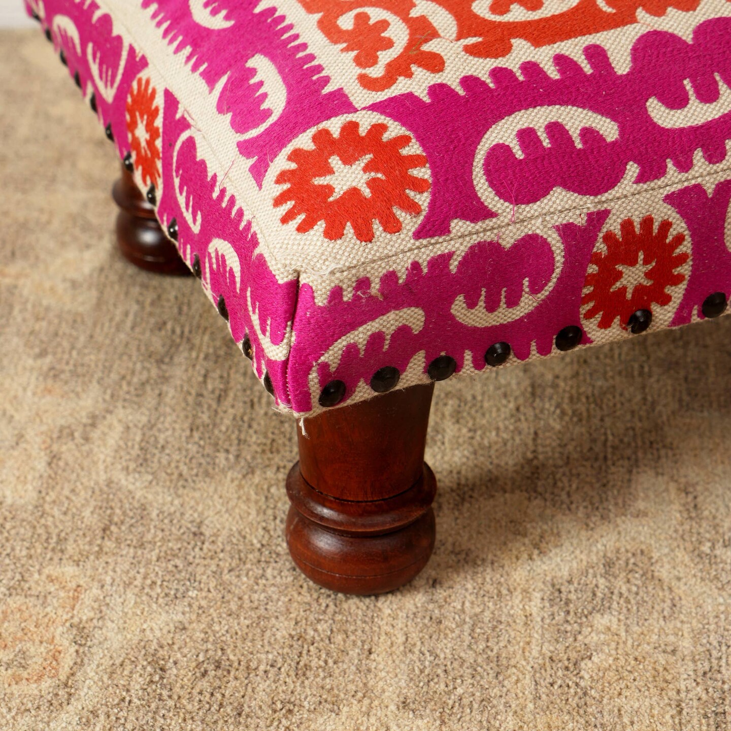 Embroidered Multicolor Foot Stool-Accent Stool - 16 X 16 X 5&#x22;