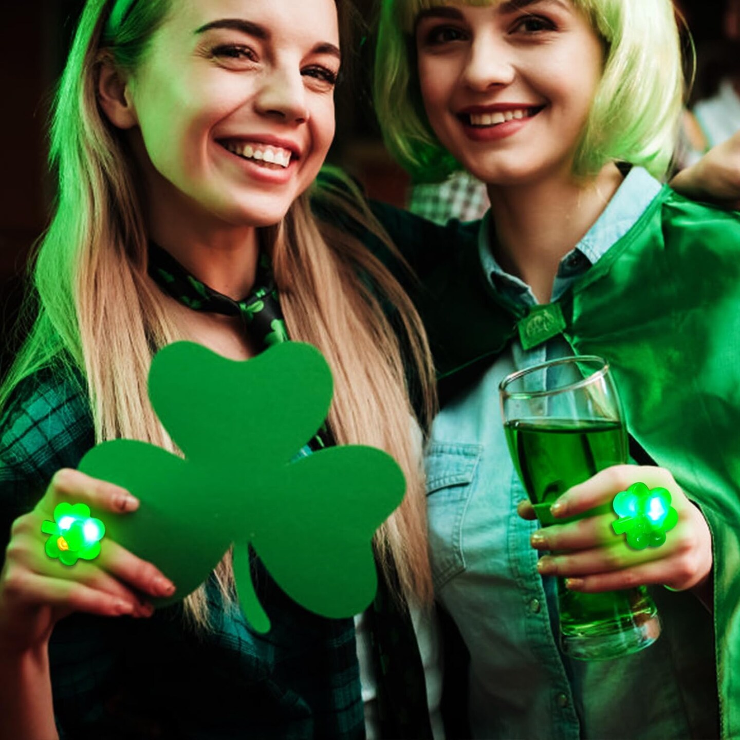24 Pack St. Patricks Day Green Shamrocks LED Light Up Ring for Adults St. Patricks Party Accessories Favors LED Finger Lights Glow in The Dark Carnival Party Supplies Gift Toy