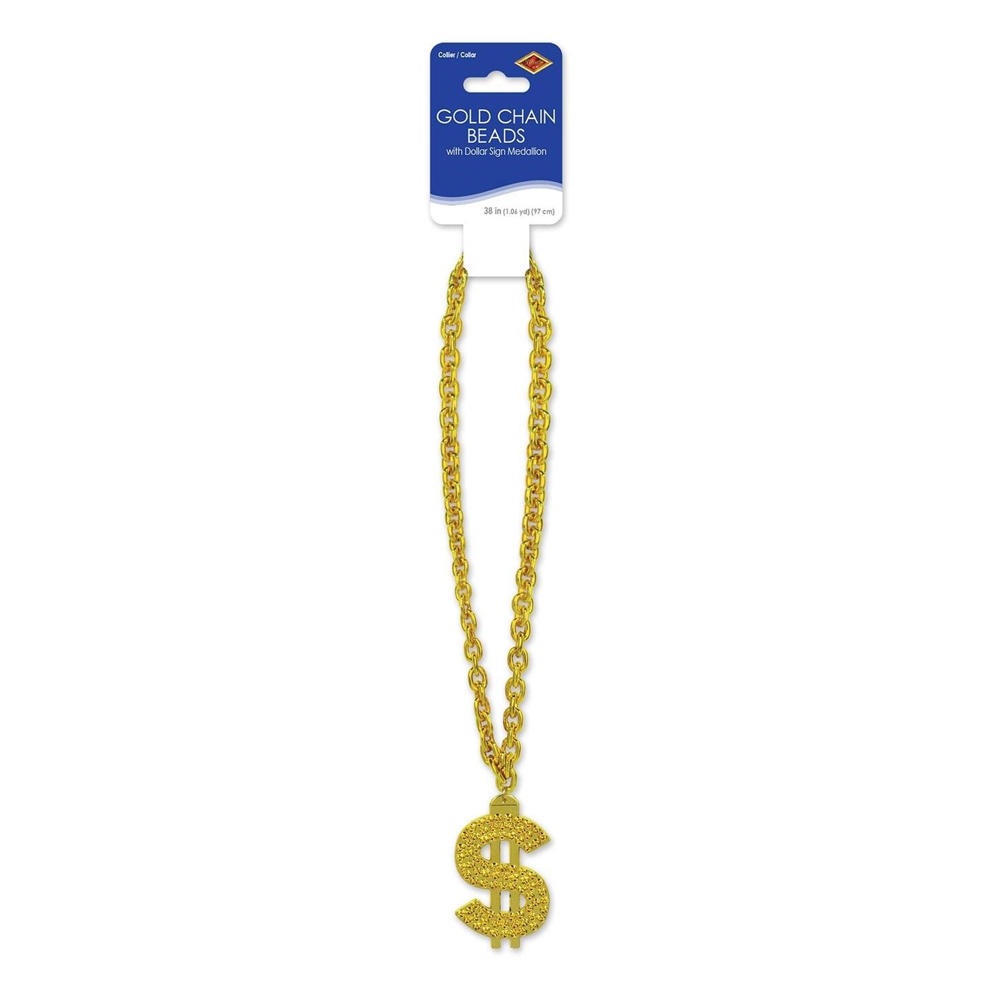 12 Pack Beistle Gold Chain Party Bead Necklaces with $ Medallion