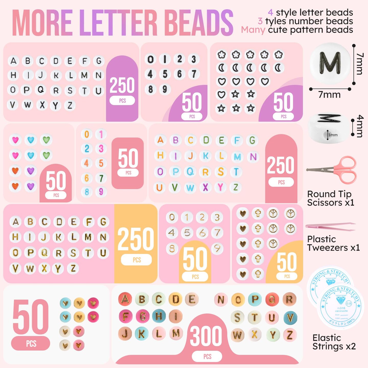 Bracelet Kit with 28 Colors, 5040 Clay Beads, 1200 Letter Beads for Jewelry Making - 4 Styles of Round Alphabet, Number, Heart &#x26; Pattern Beads