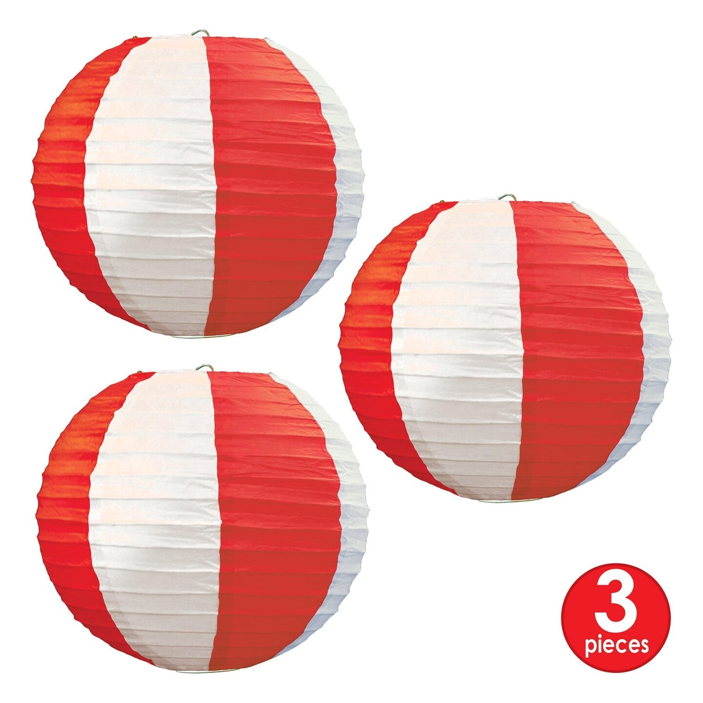 18 Pack Beistle Red/White Stripes Party Paper Lanterns