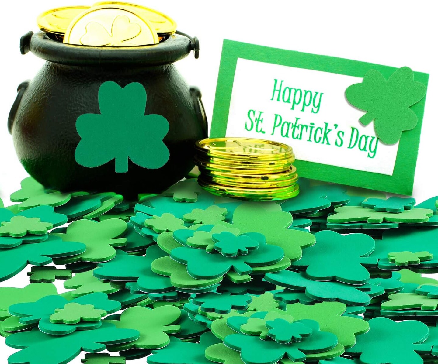 100 Pcs St. Patrick&#x27;s Day Shamrock Foam Stickers Green Clover Sticker Self-Adhesive Craft Sticker
