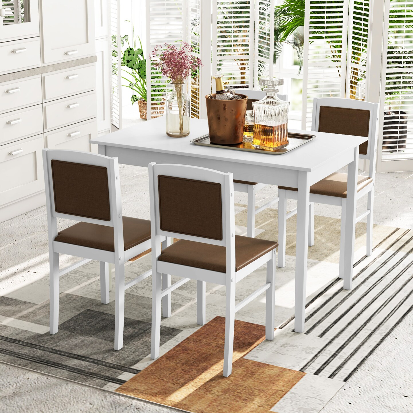 5-Piece Dining Set for 4 with Rubber Wood Legs, Compact Design for Small Dining Room