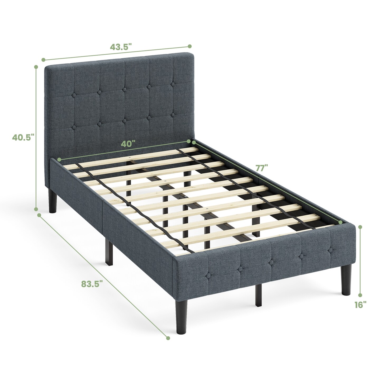 Button Tufted Twin Upholstered Bed Frame with Padded Headboard
