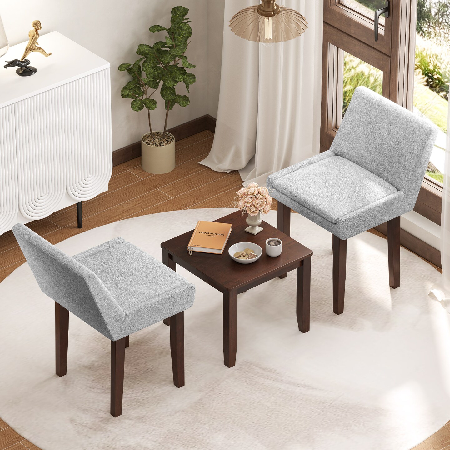 3-Piece Accent Table and Chair Set for Kitchen and Living Room-Brown &#x26; Gray