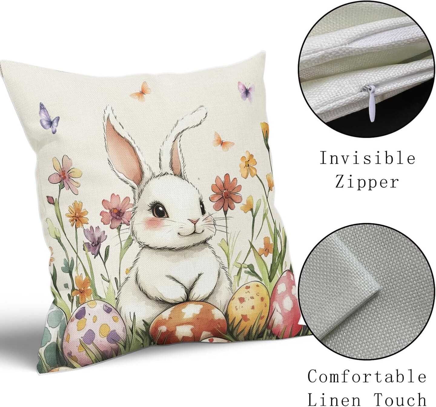 Happy Easter Pillow Covers 18x18 – Set of 2 Bunny, Egg & Floral Outdoor Throw Pillowcases