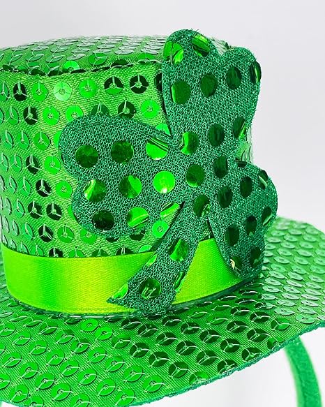 St. Patrick's Day Green Mini Top Hat Headband Irish Sequin Shamrock Leprechaun Hat Headband Saint Patty's Day Accessories for Men Women