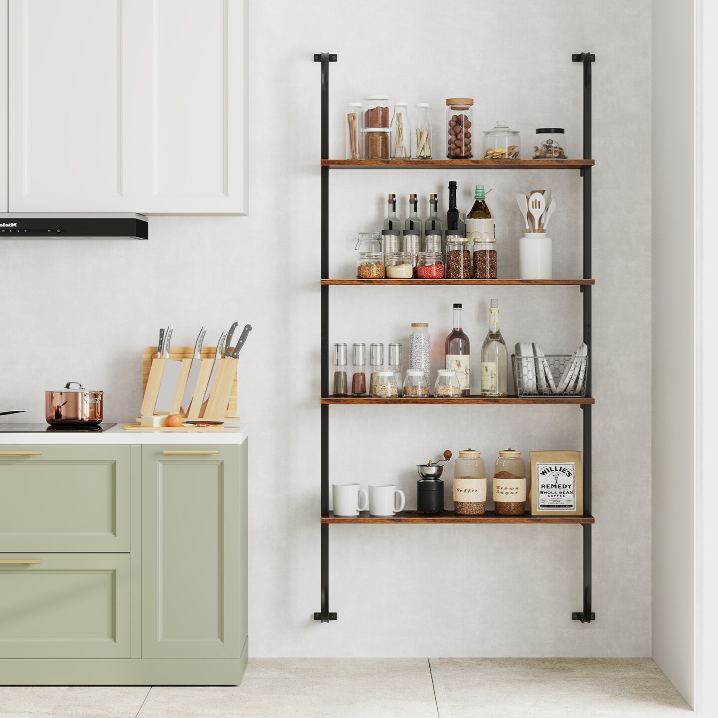 4-Tier Industrial Pipe Shelving with Metal Frame Perfect for Living Room or Kitchen