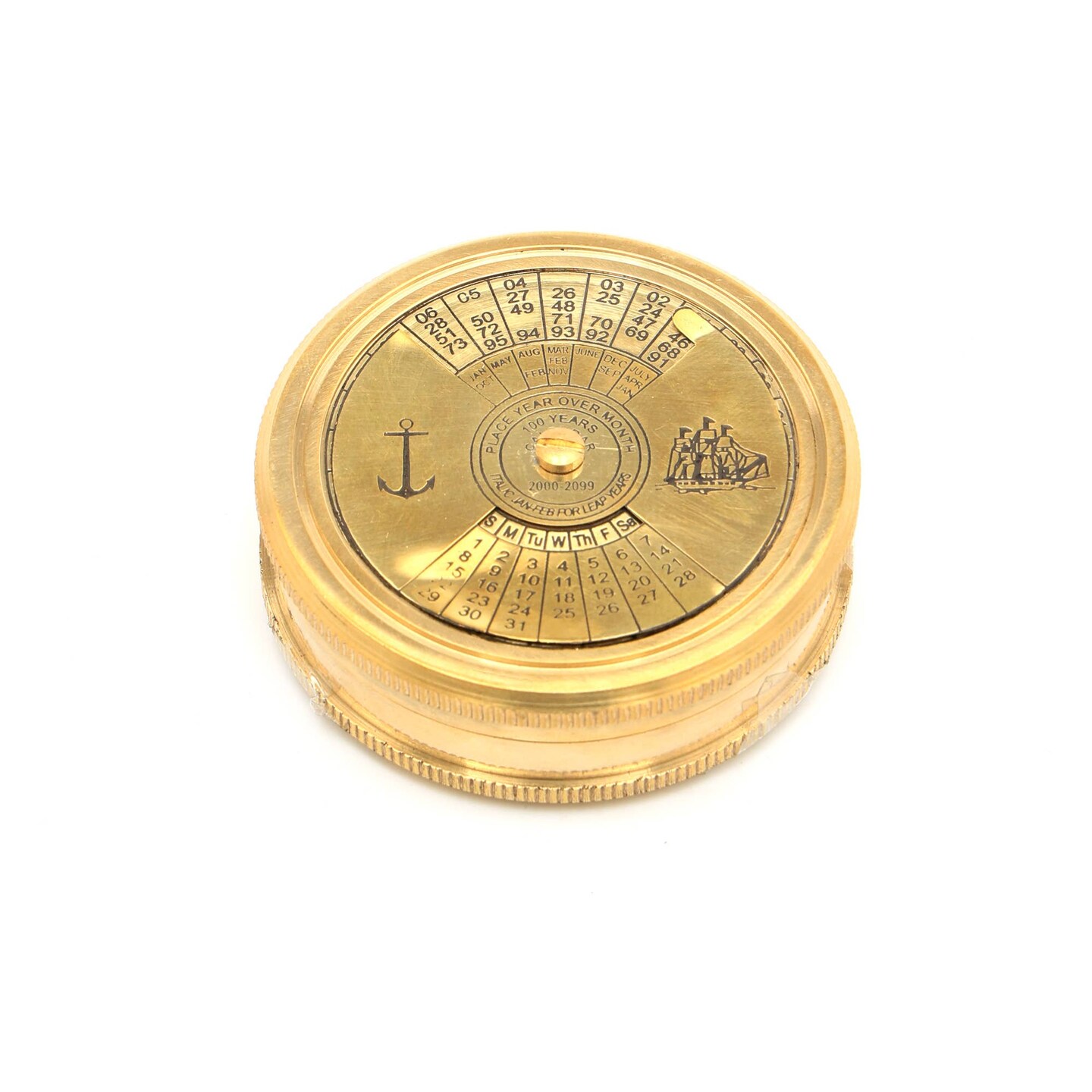 Vintage Collectible Brass Compass with Calender - Gold