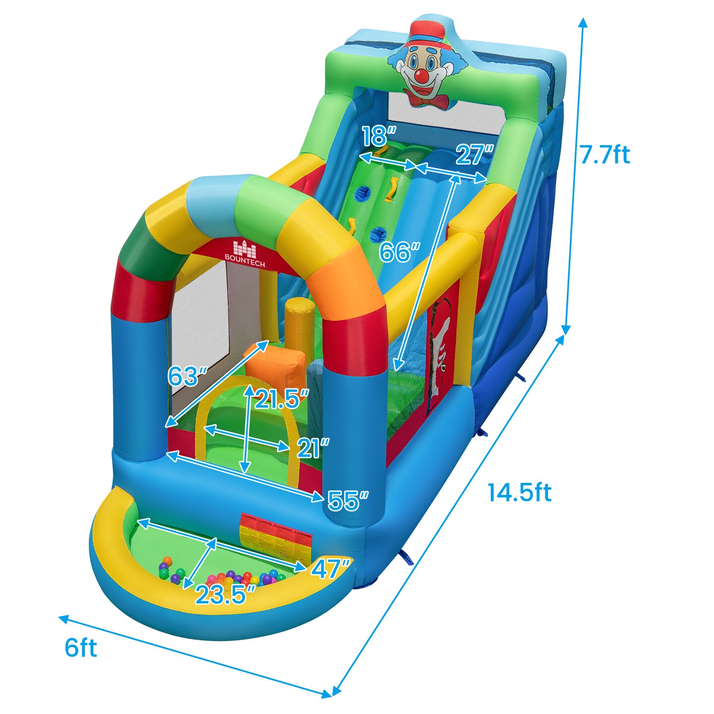 Inflatable Bounce House Obstacle Course with Ball Pit and Silde with 735W Blower