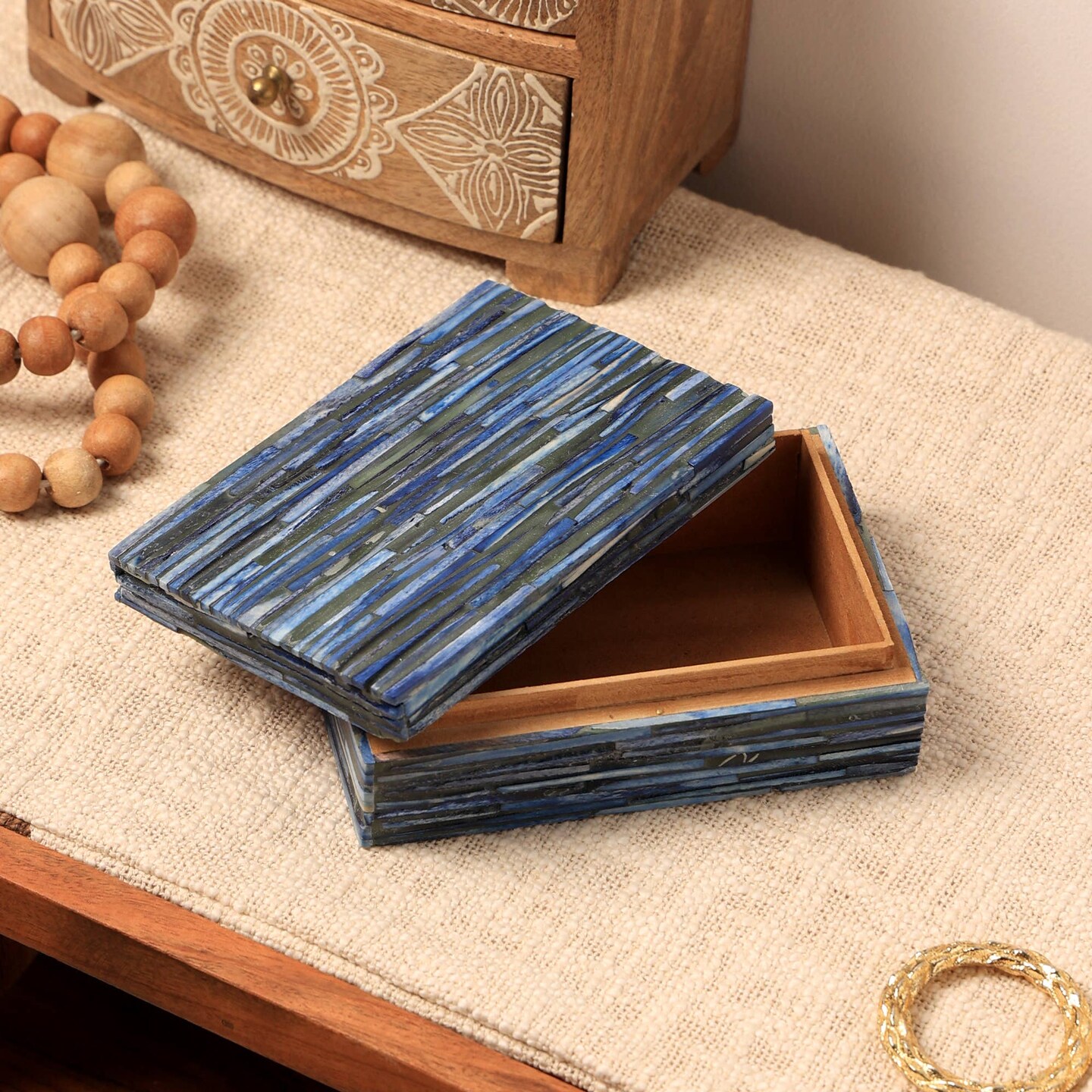 Decorative Storage Box with Bone Material In sky Blue Color - 6.25&#x22;X 4.25&#x22; X 2&#x22;
